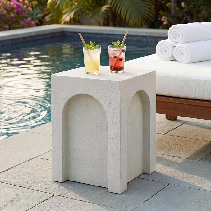 Christopher Knight Home Antue Lightweight Concrete Outdoor Side Table, MGO Square End Table, Small Coffee Table for Patio Garden, Outdoor Plant Stand, No Assembly Required, Antique White