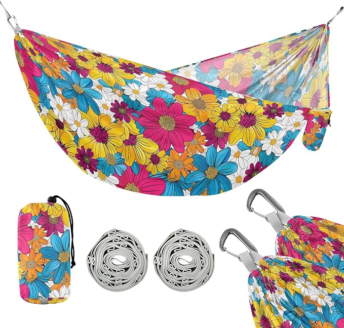 Camping Hammock Outdoor Hammocks for Outside Colored Floral Vivid Beach Trees Portable Lightweight with Pockets Tree Straps Indoor
