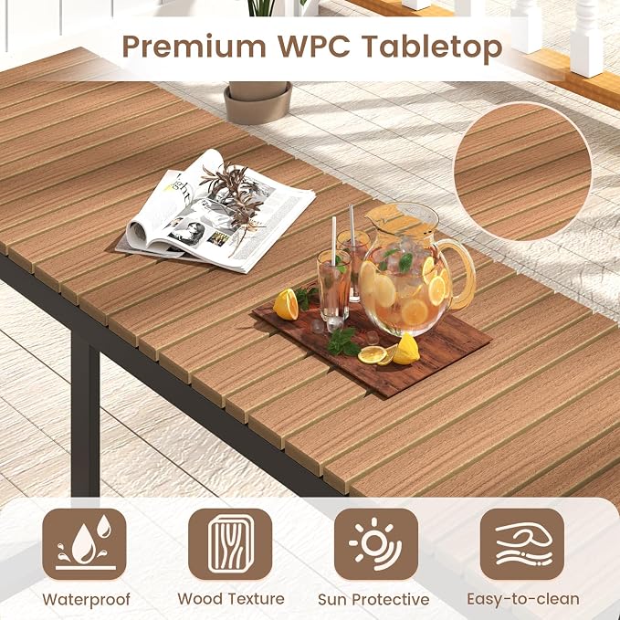 HAPPYGRILL Outdoor Rectangle Console Table with Metal Frame & Foot Pads, for 4-6 People, Patio Bar Dining Table for Backyard, Porch, Deck