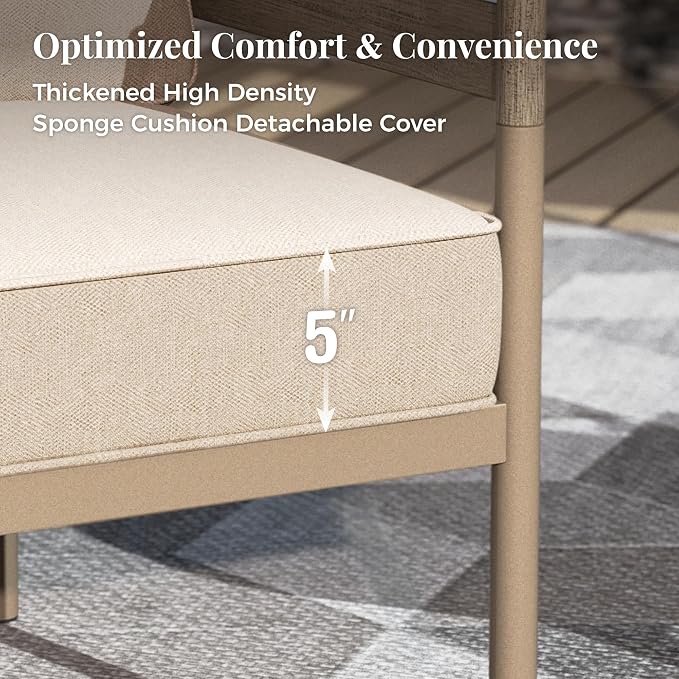 MIXPATIO 5-Piece Patio Outdoor Conversation Furniture Set with 2 Swivel Chairs, Steel Modern Outdoor Patio Conversation Sets with Thick Cushions for Porch, Balcony, Backyard - Beige