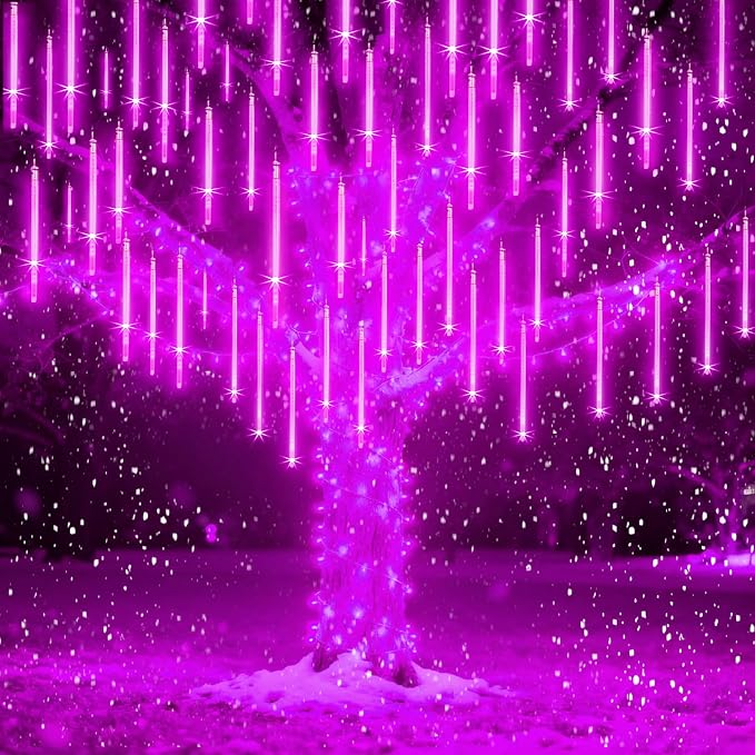 Christmas Lights 12 Inch 10 Tubes Meteor Shower Light LED Falling Rain Drop Lights Icicle Snow Cascading Xmas String Decor for Wedding Party Garden Decoration,Shine Purple