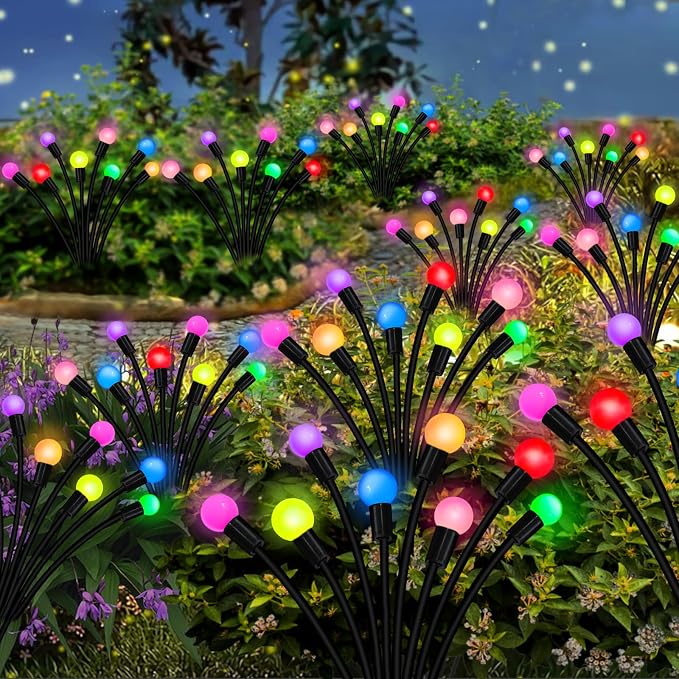 Solar Garden Lights Outdoor, 2 Pack 16 LED Solar Firefly Lights Waterproof, Sway by Wind, Swaying Light for Yard Patio Backyard Garden Planter Flower Bed Pathway Outdoor Decoration (Multicolor)