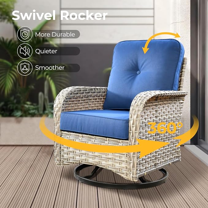 HOOOWOOO Outdoor Sectional Patio Furniture Set,8 Pieces Wicker Conversation Sets,Extra Deep Out Door Sofa Outside Furniture Couch with Swivel Chairs Ottoman,Navy Blue