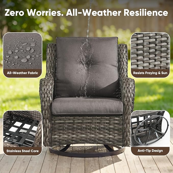 Belord 7 Piece Wicker Patio Furniture Set, Outdoor Swivel Rocker Chairs Set of 2 with Ottomans and Loveseat, All Weather Patio Conversation Furniture Set, for Pool,Yard,SunroomGray Wicker/Gray