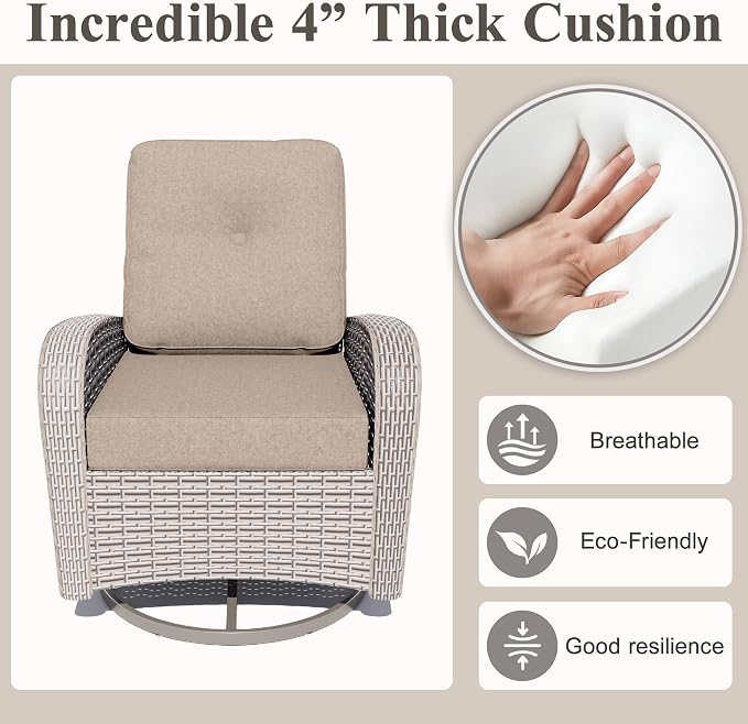 Patio Wicker Chairs Swivel Rocker, Outdoor Swivel Glider Rocker Chairs with Rattan Side Table, All Weather Conversation Set for Porch Poolside Balcony,Beige