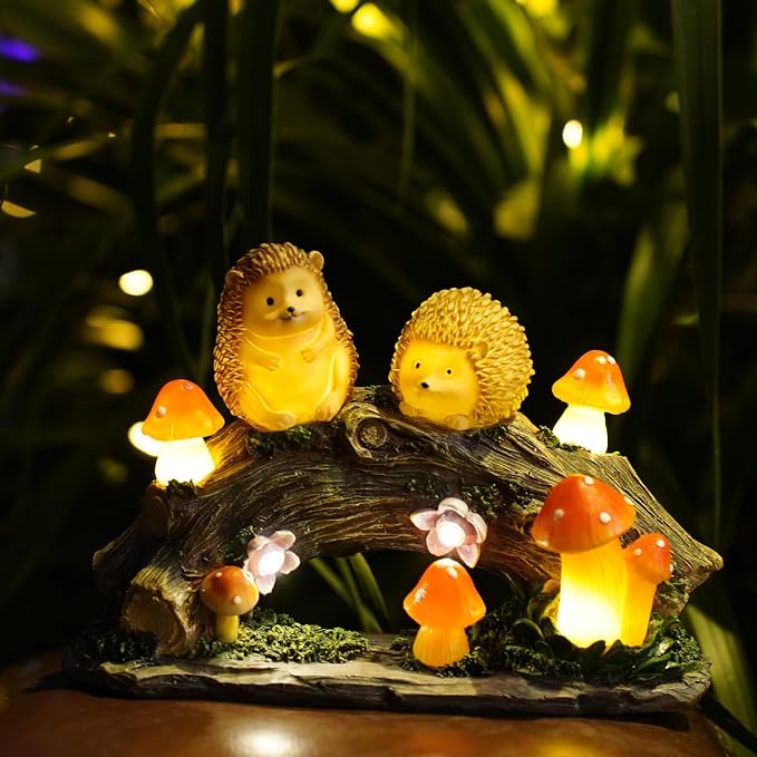 Fairy Garden Statues,Fairy Garden House with Solar Powerd Night Light,Yard Decorations Outdoor Fairy Garden Accessories Decor for Outside (Hedgehog) | Solar Powered Night Light, Yard Decorations, Outdoor Fairy Garden Accessories, Garden Statues
