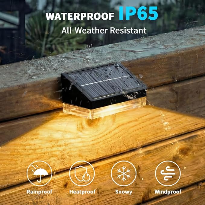 Solar Fence Lights 8 Pack, Outdoor Solar Lights with 3 Color Temperatures, IP65 Waterproof Wide-Angle LED Lighting for Fence, Patio, Yard, Deck, Wall, Garden (Black)