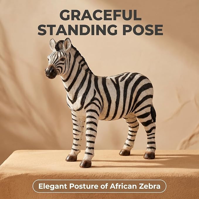 18.3" Realistic Zebra Garden Statue, Black & White Striped | Safari Animal Sculpture, For Patio, Yard & Pool Decor