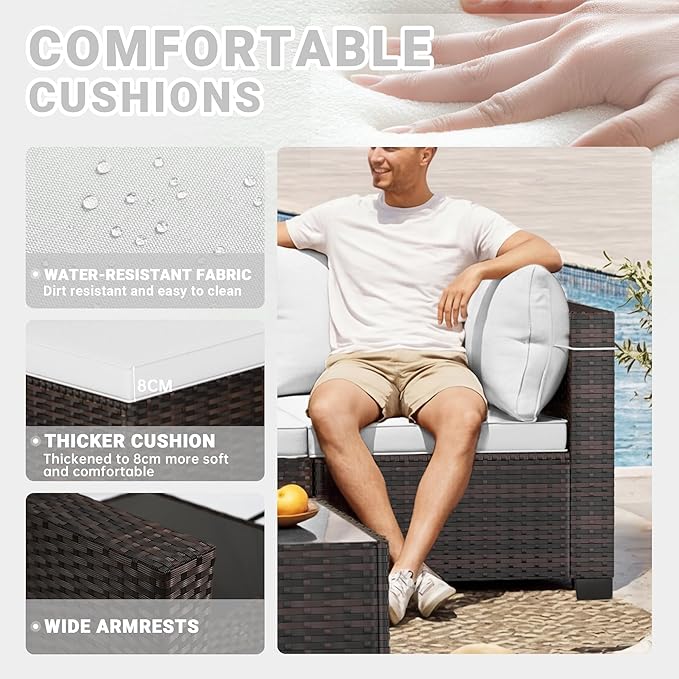 LAFWLL 7 Pieces Outdoor Patio Furniture Sets,Rattan Conversation Sectional Set,Manual Weaving Wicker Patio Sofa with Tea Table