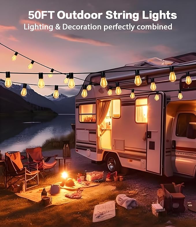 Tenmiro 50FT LED Outdoor String Lights with Remote,16+ 1 Shatterproof Bulbs Waterproof and Dimmable Patio Lights for Porch, Garden, Backyard, Deck, Balcony, Hanging Lighting Decor