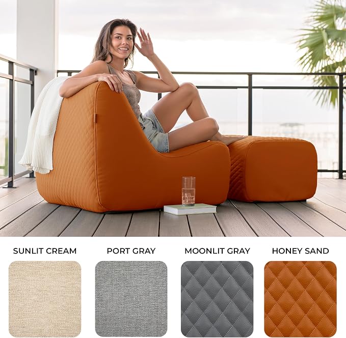 Big Joe Solvana Lounge Chair, Outdoor Weather-Resistant Cool Touch Silicone Stitched Leather, Link Chair, Honey Sand