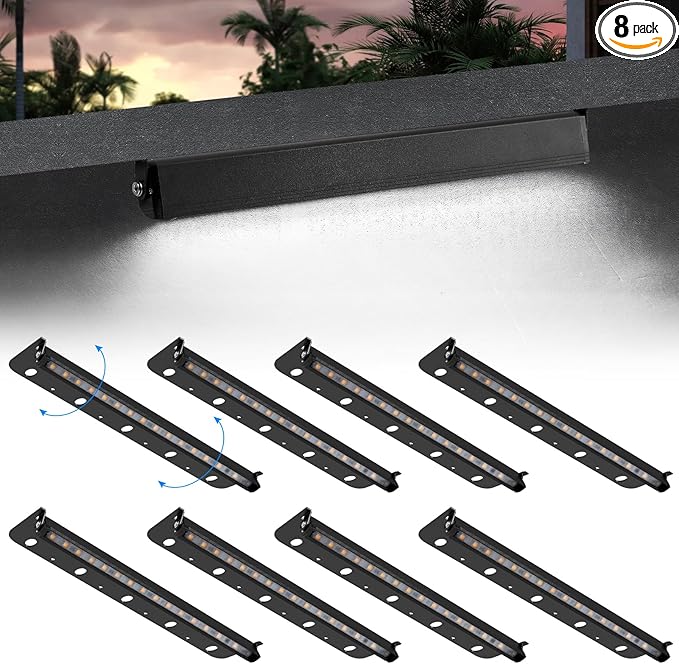 Black 8-Pack 12inch 5W 5000K Daylight White Hardscpe Lighting | 12V AC/DC Retaining Wall Lights,Low Voltage Landscape Lighting,Hardscape Paver Light,Outdoor Step Lights