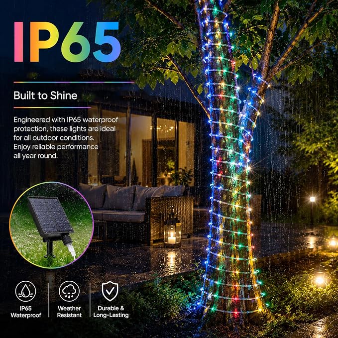 Vigdur 33FT Solar Rope Lights Outdoor with Remote, 100 LEDs, 18 Colors | IP65 Waterproof, 8 Modes, Remote Control, 3 Timer Option, Solar Lights Outdoor for Pool Fence Tree Garden And Christmas Decor