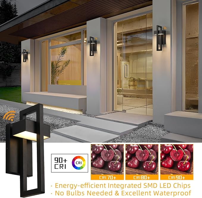 16.5'' LED Outdoor Wall Sconce Dusk to Dawn Outdoor Lighting, Modern Exterior Lighting Fixtures, Black LED Front Porch Lights Outside Wall Mount Lights for House, Hallway, 3000K, 2 Pack