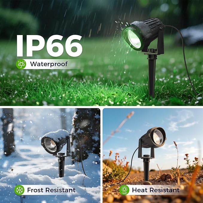 L LOHAS LED Green Outdoor Spotlight 5W Dusk to Dawn Landscape Light 2 Pack | Green Holiday Spotlights with Auto On/Off Function, Outdoor Tree Lighting for Christmas, Yard and Garden Decoration