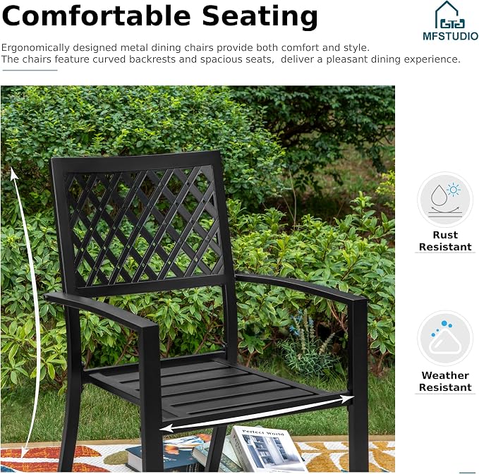 MFSTUDIO Outdoor Dining Set for 6 w/Umbrella Hole | Metal Patio Table and Chairs Set with Umbrella Hole,Perfect for Deck Backyard Poolside Garden