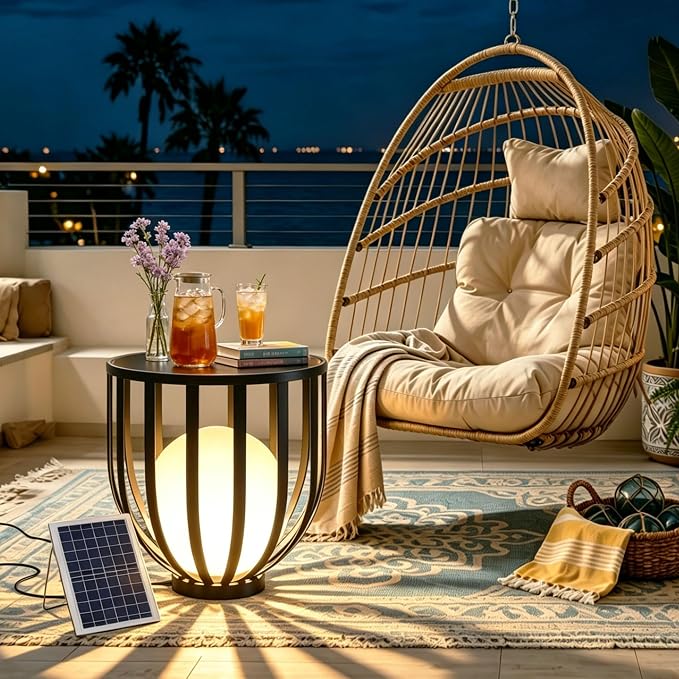 Outdoor Solar Side Table, Built-in LED Ball Light,Remote Control and Portable Solar Panels,Suitable for Outdoor Spaces Such as courtyards and Gardens