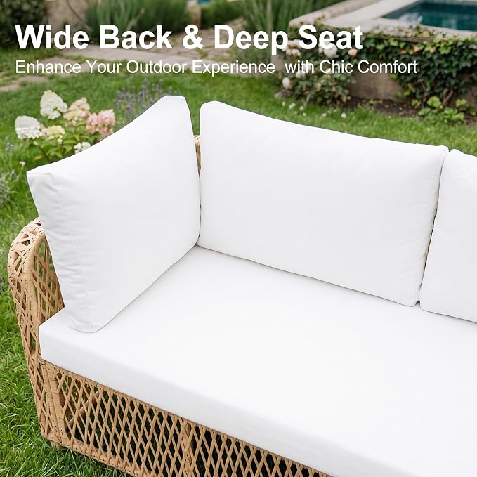 Patio Furniture Set 6-Seater Large Outdoor Sectional Modular L-Shaped Outdoor Furniture with Thick Cushion All Weather Wicker Boho Patio Conversation Sets for Deck, Backyard