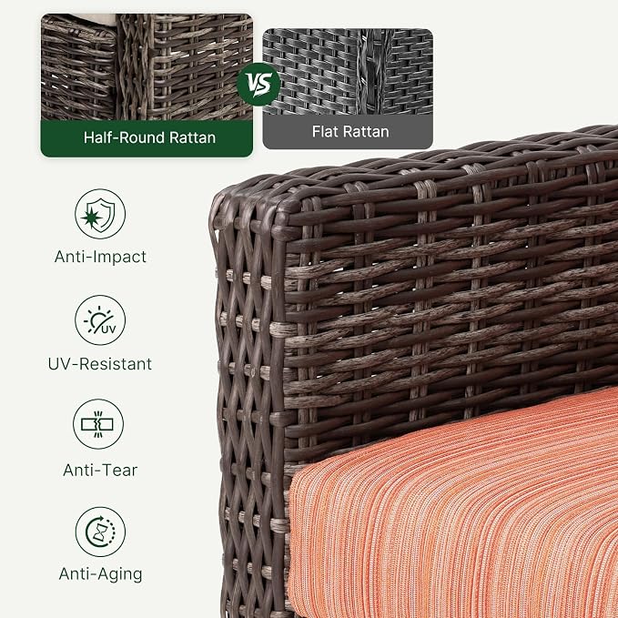 Wicker Patio Conversation Set, Outdoor Patio Chair Set with Deep Seating, Wide Armrests & Thick Cushions, All-Weather Outdoor Furniture Set for Patio, Porch, Deck & Backyard