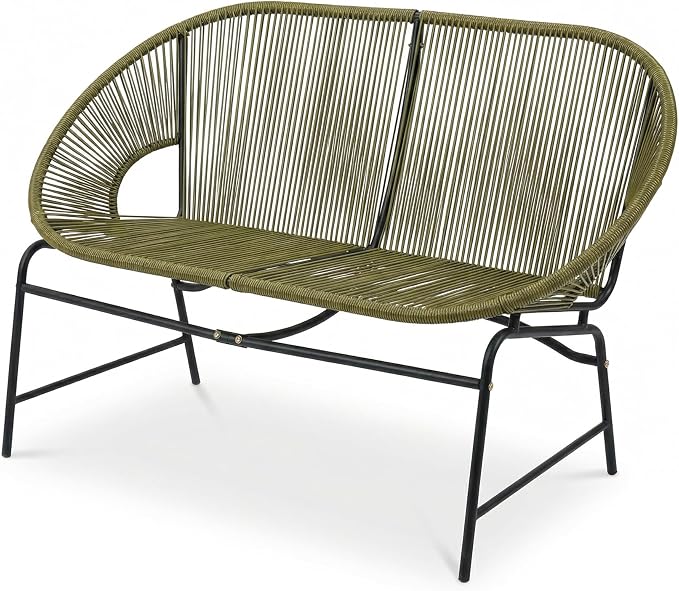 Christopher Knight Home Dessa 3 Piece Patio Furniture Set, Patio Wicker Accent Chair Set of 2 and Loveseat, Metal Frame 4 Seater Outdoor Papasan Lounge Chair Set, PE Rattan Outdoor Bistro Set, Green