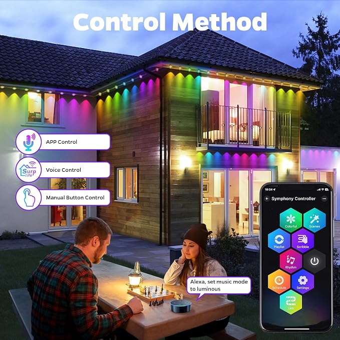Permanent Outdoor Lights, 100FT Smart Rainbow RGB with 72 LEDs, App Control Remote with DIY Modes, IP67 Waterproof Eaves Lighting for Holiday, Garden Decor, Christmas, Party,Halloween,Roof,