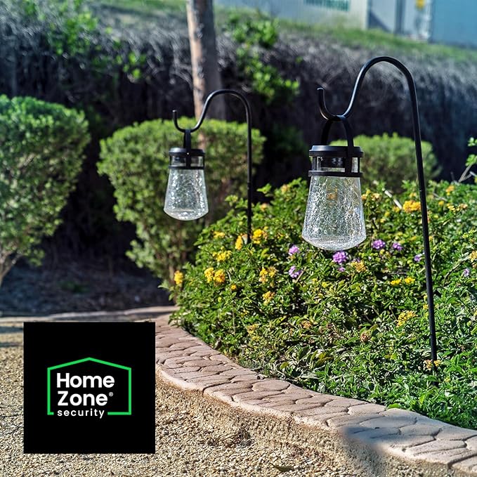 Home Zone Living 2PK Solar Crackle Glass Lanterns Hanging Light | Outdoor Waterproof 10 Lumens 3000K Decorative Large Garden LED Lights, Wiring for Patio Backyard Garden, Yard, Pathway