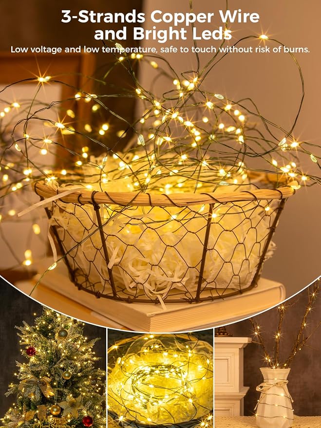 Solar String Lights for Outside,33FT 100LEDs (4 Pack) Solar Fairy Lights,Waterproof 8 Modes Outdoor String Light for Patio Garden Backyard Tree Balcony Christmas,Green Wire,Warm White