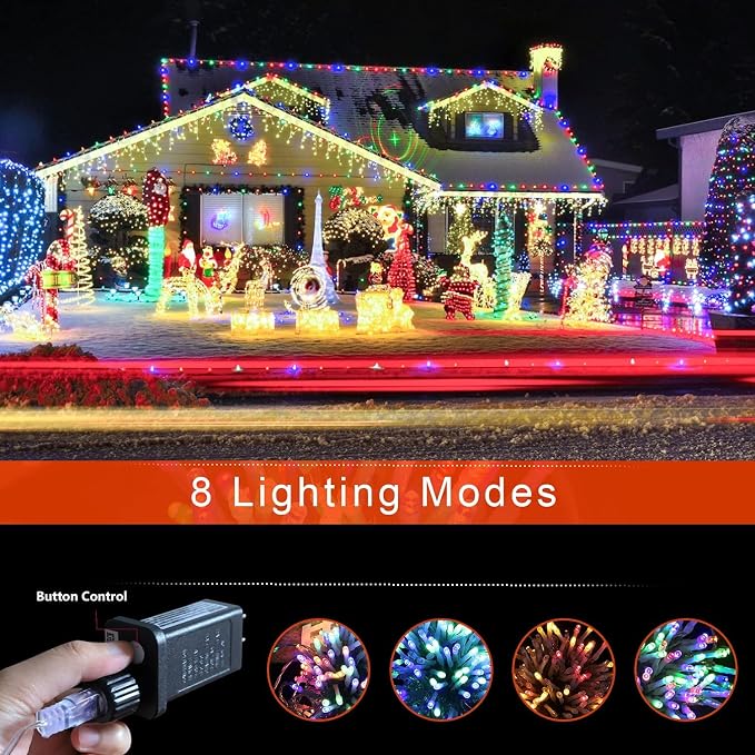 (New) Outdoor Christmas Lights, Christmas Decorations, 320 LED String Lights with 12" Star Topper, 8 Light Modes Waterproof for Outdoor Christmas Tree, New Year, Yard, Holiday Decor (Multicolor)