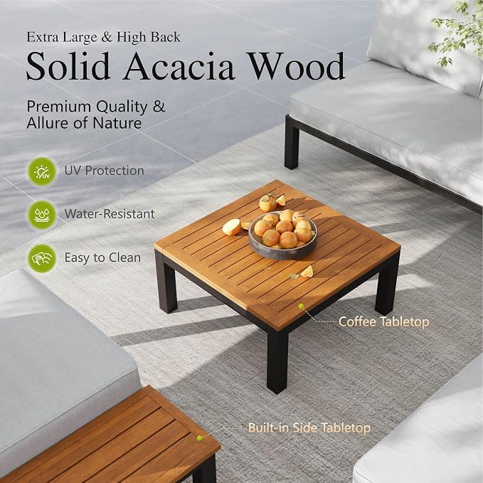 Sophia & William 9PCS Patio Furniture Set, Metal Outdoor Sectional Sofa Patio Conversation Set-2 Single Sofa with Side Table, 4 Single Couch, 2 Loveseat, 1 Tea Table