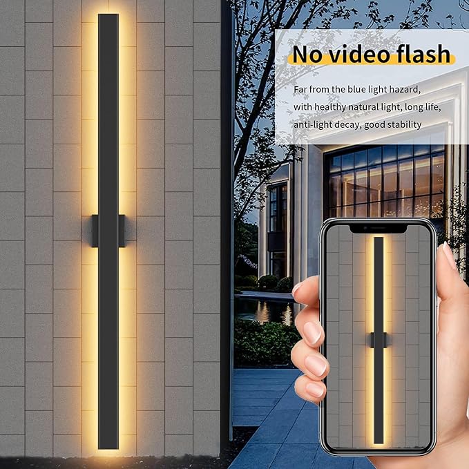 Aipsun 2 Packs Outdoor Wall Sconce, 3000K 4000K 6000K, 56.3in Modern Black Exterior Light, Long LED Linear Wall Light Outside Lighting for Entrance, Hallway, Garage, Porch(3CCT)