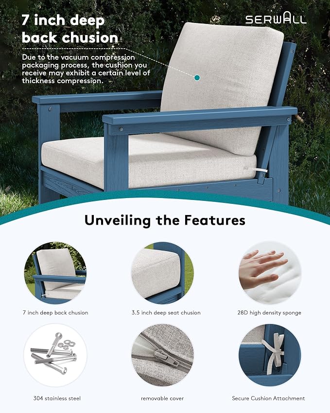 SERWALL HDPE Outdoor Patio Furniture Set with Coffee Table