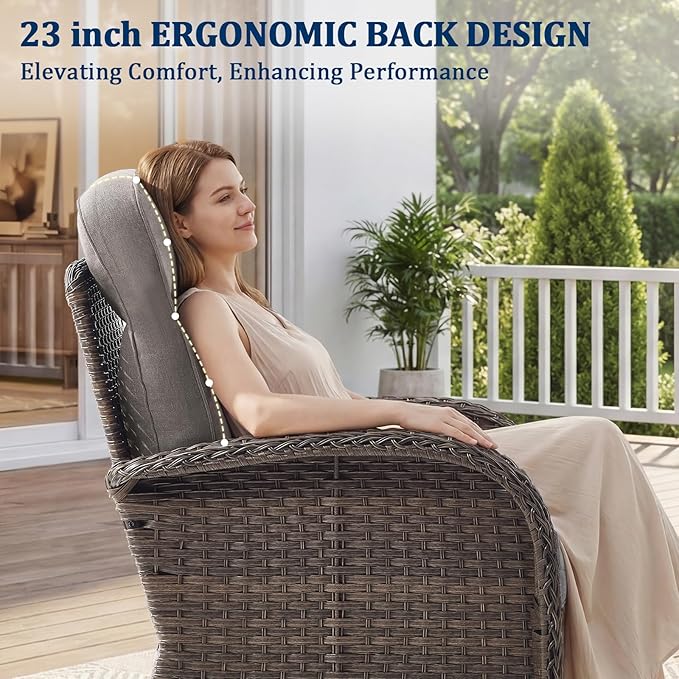 Outdoor Swivel Rocking Chair Patio Set (12pcs) High-Back - Thick Cushion Swivel Rocking Chair Patio with Sofa Set, All-Weather Wicker Patio Furniture Set, Suitable for Balcony Patios, Brown/Gery