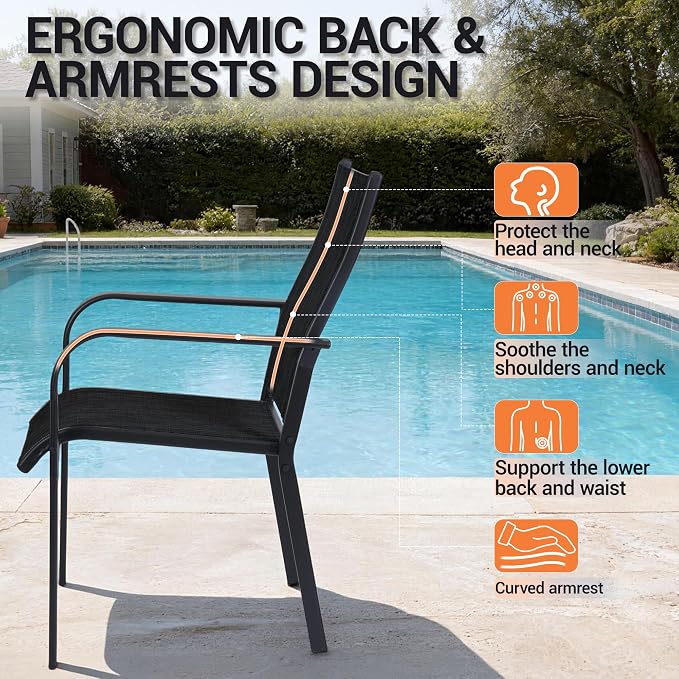 5-Piece Outdoor Dining Set, Patio Furniture Set with 4 Regular Chairs, Patio Dining Set with 1 Rectangular Table for Garden, Backyard, Poolside, Deck, Black