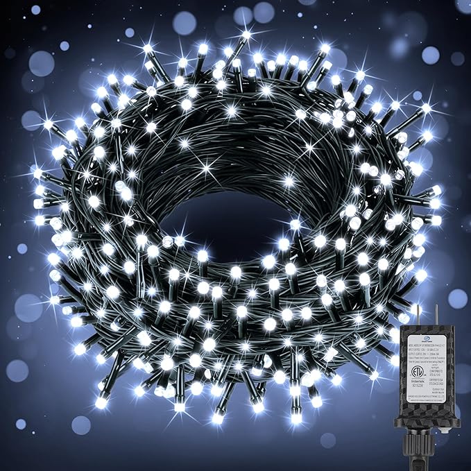 Extra Long 132FT Christmas Decorative Mini Lights, 400 LED Green Wire Fairy Starry String Lights Plug in, Timer & Memory & 8 Modes, for Indoor Outdoor Xmas Tree Wedding Party Decoration,Cool White