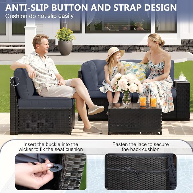 JOYURE 5 Pieces Patio Furniture Set, Outdoor Sofa with Waterproof Cushions, Rattan L Shaped Patio Couch & Coffee Table, Modern Outdoor Furniture for Backyard, Deck, Balcony – Grey