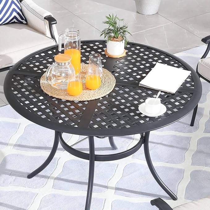 5-Piece Patio Dining Set Heavy Duty Outdoor Dining Furniture Set,Indoor Outdoor Dining Sets with Round Tabletop,4 Stackable Chairs