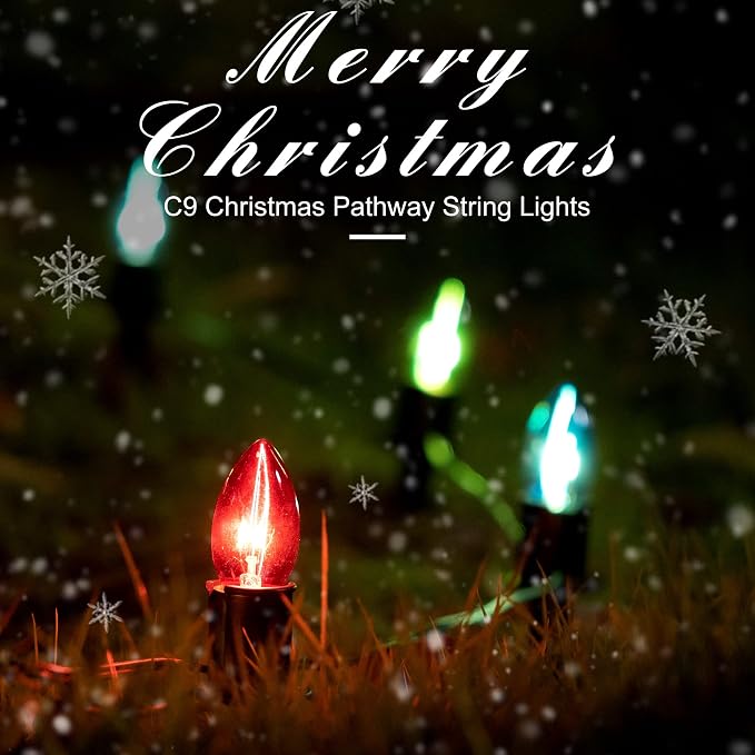 TIORIY Christmas Lights Outdoor 20 Pathway Lights - 24.2ft Multicolor Walkway Light with Stakes, C9 Driveway Light for Outside Yard Garden, Extendable for Xmas Holiday Decorations, 20 Lights
