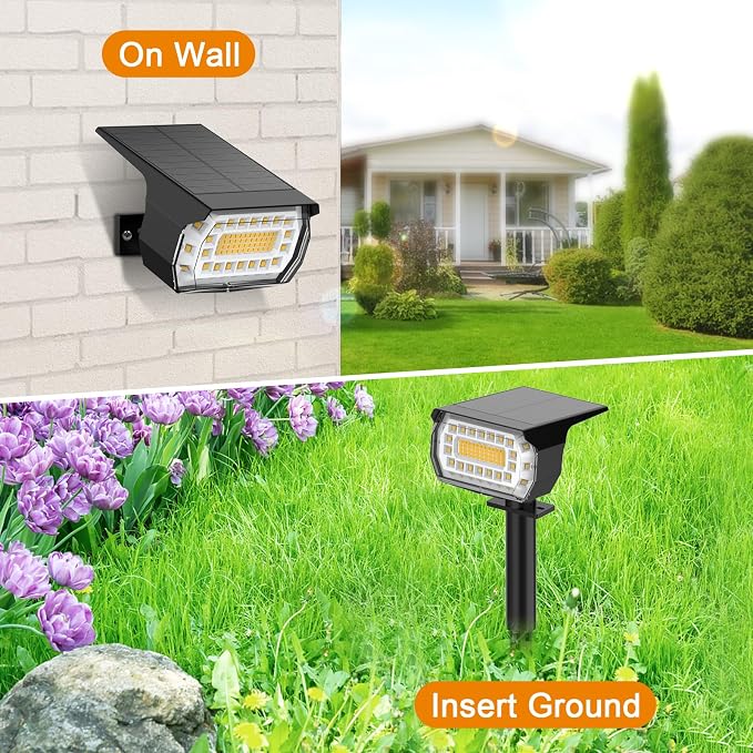 LANSOW Solar Spot Lights Outdoor, [12 Pack/76 LED] 2-in-1 Solar Landscape Spotlights, 3 Modes IP65 Waterproof Dusk to Dawn Solar Powered Flood Wall Lights for Outside Yard Garden Pathway(Warm White)