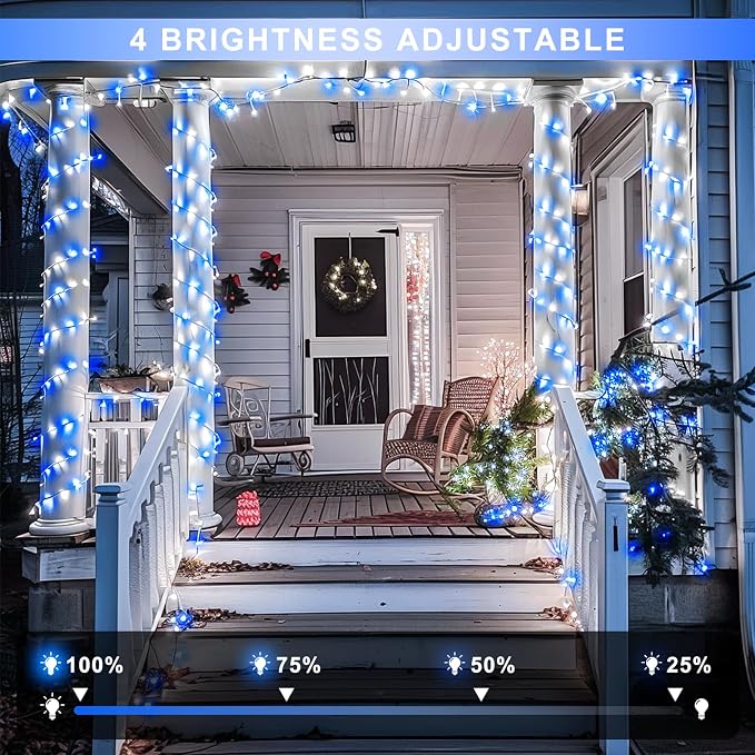 JMEXSUSS 600 LED Blue and White Christmas Lights Outdoor with Remote | 168ft String Lights Indoor Clear Wire Christmas Tree Lights Plug in for Bedroom Tree Birthday Party Xmas Decorations