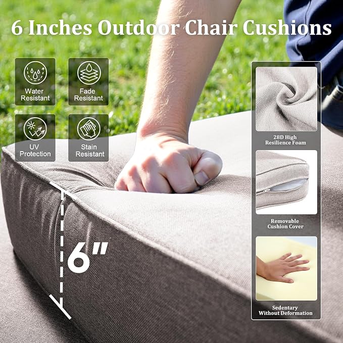 Luxury High Back Patio Furniture Set with 6-Inch Thick Cushions, 7-Pieces Outdoor Furniture with Swivel Chairs, Wicker Conversation Set for Porch, Balcony, Deck and Yard, Brown/Beige