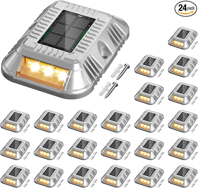 addlon Solar Dock Lights Marine 24 Pack, 2CCT Outdoor Driveway Marker Deck Lights, IP67 Waterproof, Solar Powered Deck Light for Pathway Warning Step Sidewalk Patio, Warm White & Cool White, FCC