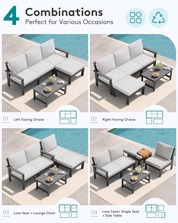 SERWALL HDPE Outdoor Sectional with Ottoman & Coffee Table