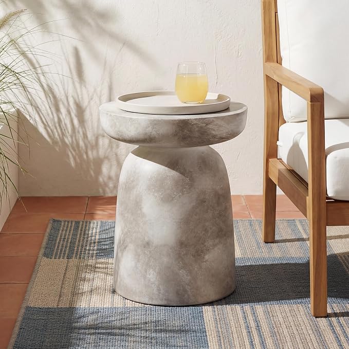 Morden Fort Modern Concrete Round Side Table with Stone-Look Finish, 18" Multifunctional Round End Table Table for Living Room, Bedroom, Balcony, Waterproof Stool for Indoor Outdoor Use