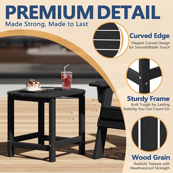 Outdoor 18" HDPE Side Table Set of 2 for Patio Porch Pool, Weather Resistant Standard End Table for Backyard and Indoor, Easy Maintenance & Indoor Outdoor Durable Construction(Black)
