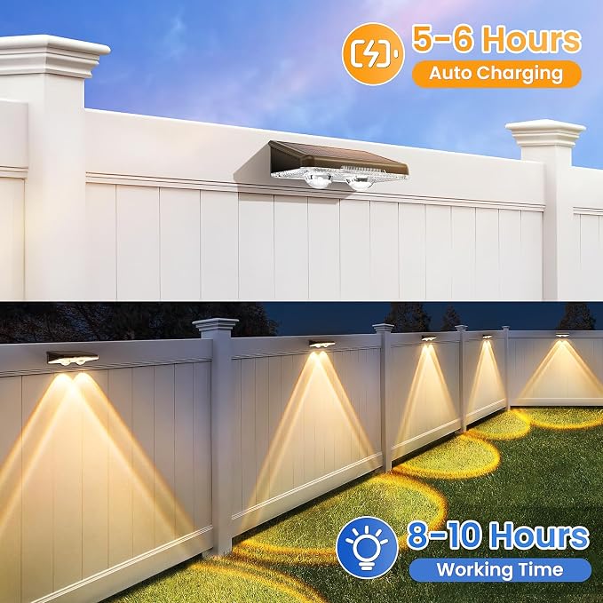 Solar Fence Lights Outdoor, 8 Pack, 3 Color Modes, IP65 Waterproof | Warm/Neutral/Cool White Fence Lights Solar Powered for Outside, Deck Lighting for Wall, Step, Patio, Pathway, Stairs