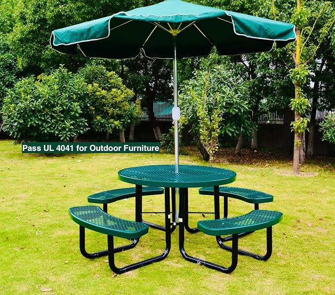 Heavy Duty 46 inch Expanded Metal Round Picnic Table (Green)