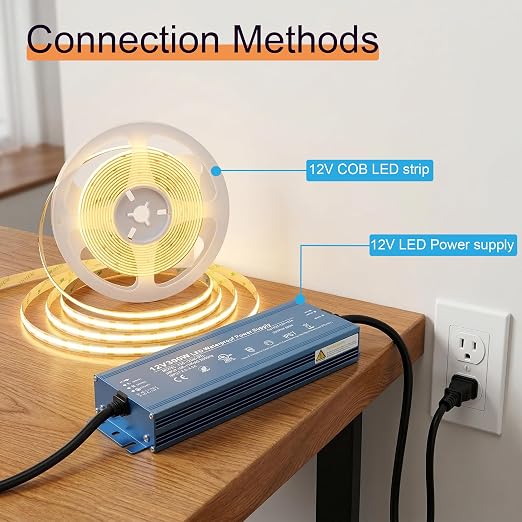 12V 300W UL Listed LED Power Supply with 3.28ft US Standard Plug Wire | Waterproof IP67 Low Voltage Transformer, 100V-130V AC to 12V DC Converter for DC12V LED Lighting Products