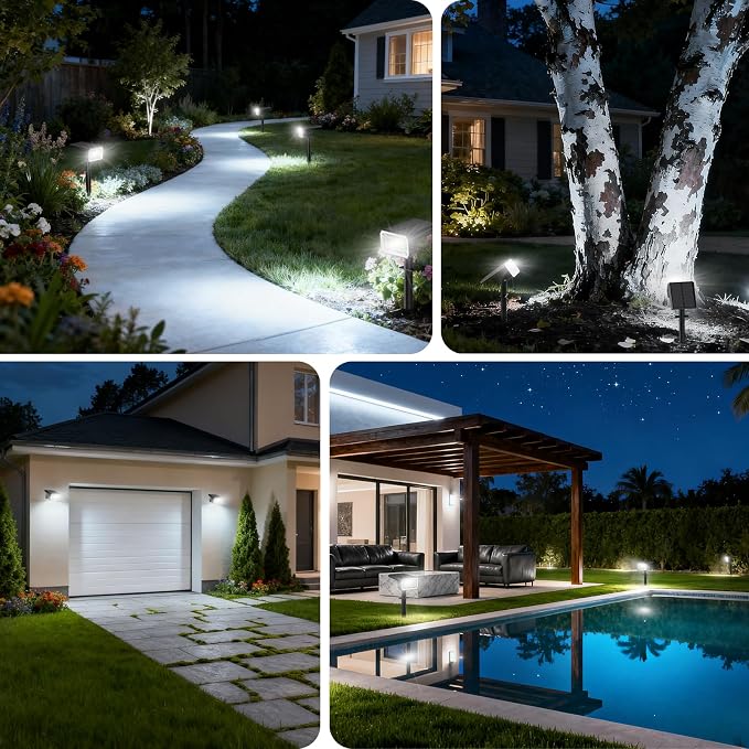 800Lumens Solar Spot Lights Outdoor, 8 Pack Solar Landscape Lights, 100 LEDs, 4 Lighting Modes, IP65 Waterproof, 2-in-1 Solar Spotlights/Uplights for Yard Garden Pathway Driveway(Cool White)