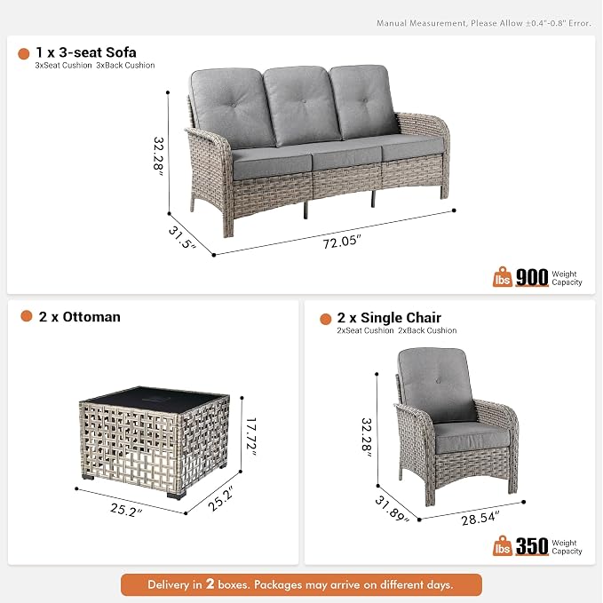 4-Piece Outdoor Patio Furniture Set,All Weather Wicker Rattan Patio Seating Sofa and Chair Set with Glowing Coffee Table,Outdoor Conversation Sets with 3 Seater Couch for Porch Deck Yard,Grey