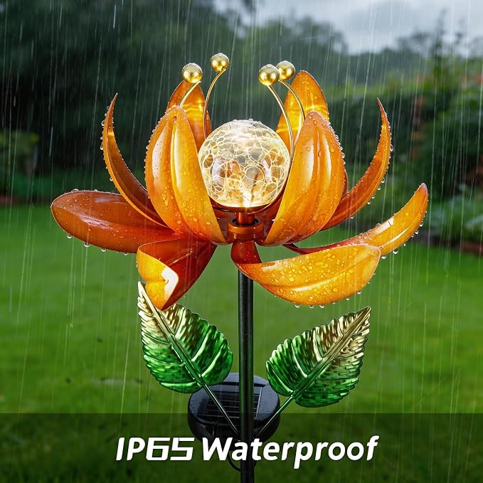 AIINY Outdoor Solar Lights Garden Decor,Wind Spinner Yard Decorations for Outside, Lotus Garden Windmill with LED Cracked Crystal Waterproof Flower Sculpture for Patio Lawn Gardening Gifts